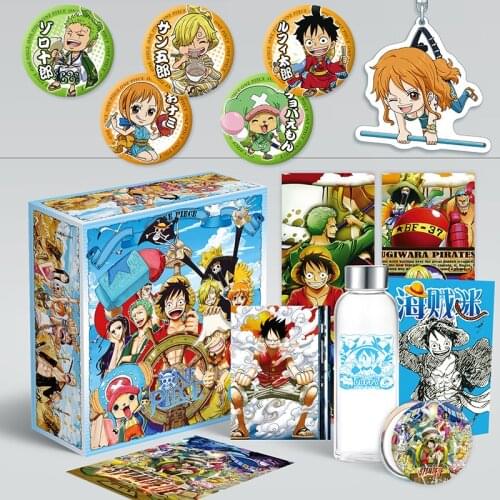 Anime ONE PIECE Around Toy Gift BOX Included Poster Keychain Postcards Water Cup Bookmark Fridge Sticker Comic Book Storage Box