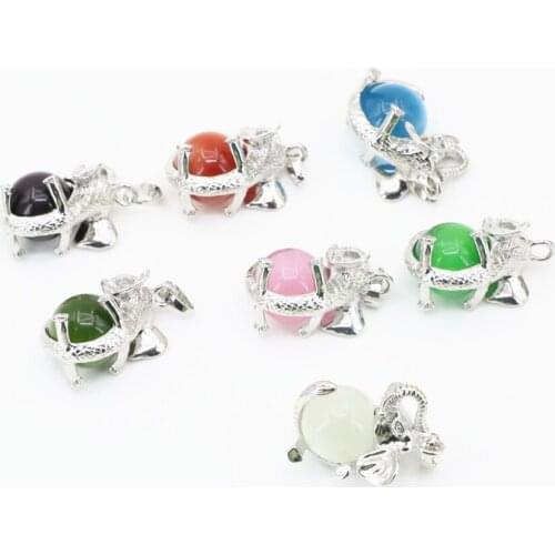 5pcs Animal Elephant Shape Charms Stone Pendant 21x32mm Opal Cat Eyes Crystal Inlay Wholesale Price Diy Jewelry Findings B3297