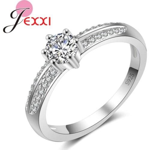 Simple 925 Sterling Silver Cubic Zirconia Wedding Party Rings For Women Bridal Jewelry Rhinestone Engagement Ring Femme