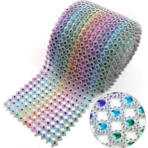 1 Yard 12 Rows 10mm Rainbow Rhinestone Mesh Trim (Without Rhinestone) ABS Plastic Sew On For DIY Craft Jewelry Decoration