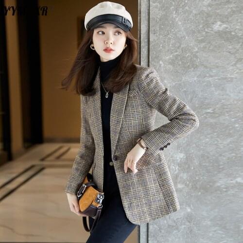 All-match Plaid Suit Office Womens Spring and Autumn 2021 Fashion Slim Long-sleeved Ladies Elegant Jacket High Quality