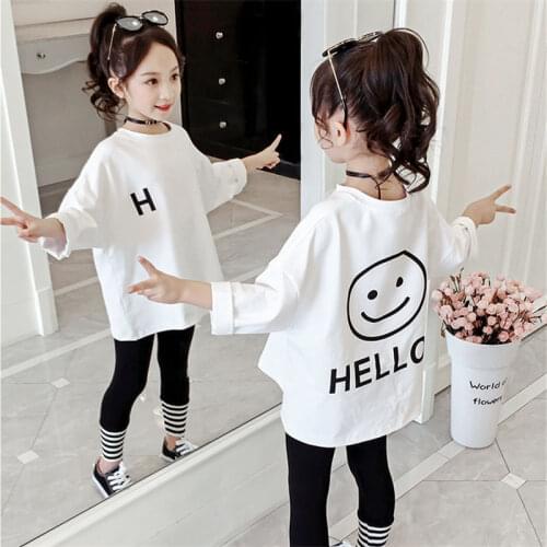Girls' Spring and Autumn Clothing 2021 New Korean Style Childrens Fashionable Stylish Long Sleeve Mid-Length T-shirt