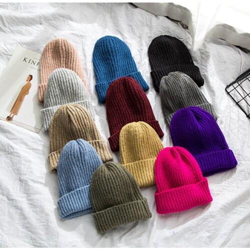 Knitted Hat Womens Autumn Winter Warm Woolen Cap Men All-match Pullover Thickened Ear Protection Warm Hat Simple Beanies 2020