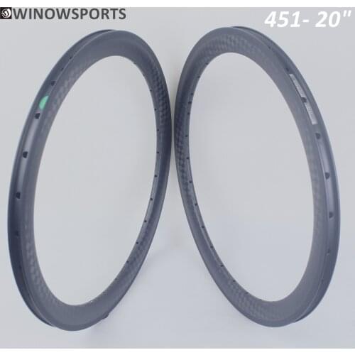 Winowsports high stifiness carbon road bike rim BMX 20" 451 clincher rim 12K Matte 20inch BMX racing rim with basalt brake