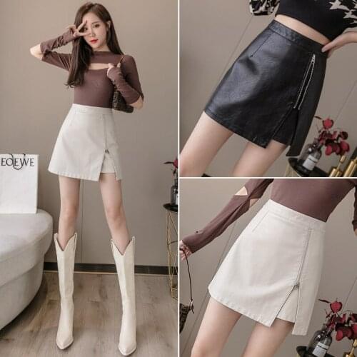 Leather Skirt Women 2021 New Irregularly Split Female Step A Word Skirt Black The Wind womens Clothing ZWB9531