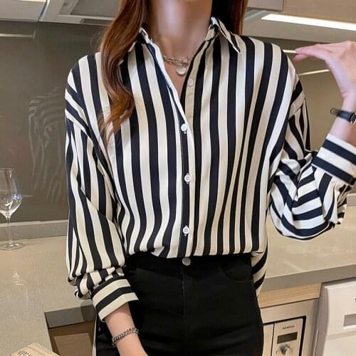 2021 Autumn Striped Oversized Shirt Women Long Sleeve Fashion Loose OL Chiffon Shirt Top Blusas