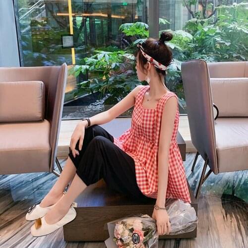 Summer Retro Sleeveless Fashion Wide Leg Pants Set Loose Leaky Shoulder Check Sling Top 2-piece Ladies Set