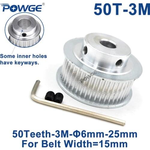 POWGE 50 Teeth HTD 3M Timing Pulley Bore 6/8/10/12/14/15/16/17/19/20 for Width 15mm 3M Synchronous belt pulley HTD3M 50T 50Teeth