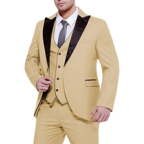2020 Champagne Men Wedding Suits Slim Fit Groom Formal Suit Party Tuxedo 3 Piece Set Business Costume (Jacket+Vest+Pants)