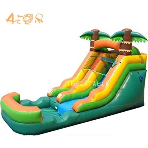 2021 Guangzhou used commercial bouncers palm tree New inflatable water slide with pool for sale