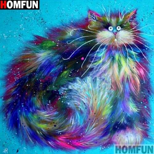 HOMFUN Full Square/Round Drill 5D DIY Diamond Painting "Color cat" 3D Embroidery Cross Stitch 5D Home Decor A15028