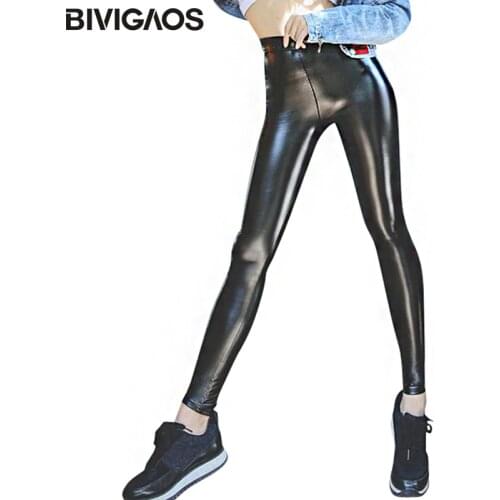 BIVIGAOS Women Autumn Black PU Leather Legging Pants Velvet Thick Warm Leggings Slim Sexy Push Up Leggings Skinny Trousers Women