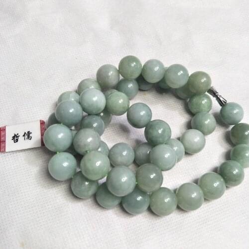 Zheru Jewelry Pure natural Jadeite light green bead necklace 13.5mm jade bead chain Send A-level national inspection certificate