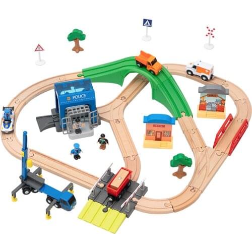 Wooden Railway Train Track Highway Roundabout Set Electric Magnetic Train Toys Fit For All Brand Wood Tracks Toys For Kids