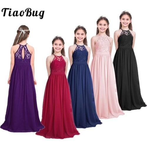 Junior Bridesmaid Dress Lace Chiffon Princess Girl Pageant Dresses Wedding Party Long Dress Formal Occassion Kids Dresses
