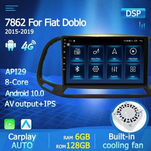 For FIAT DOBLO 2015-2019 2 Din Android 10 Coolign Fan Smart Multimedia Player Wifi Navigation GPS Autoradio Head Unit Car Stereo