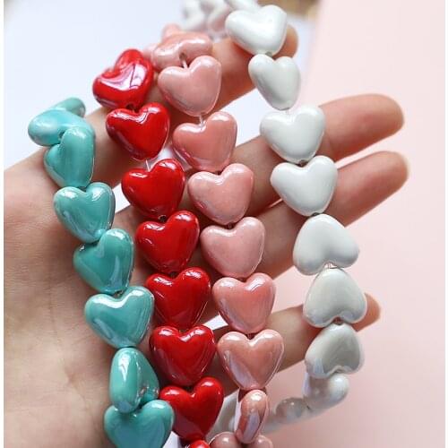 Enamel Love Heart Shape Ceramic Beads Loose Beads 15*13mm 10pcs/lot For DIY Jewelry Making Finding Accessories