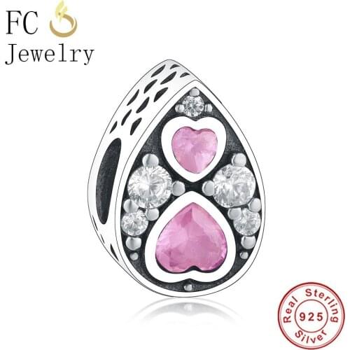FC Jewelry Fit Original Brand Charms Bracelet 925 Sterling Silver Winter Waterdrop Pink Stone Beads For Making Berloque Bijoux