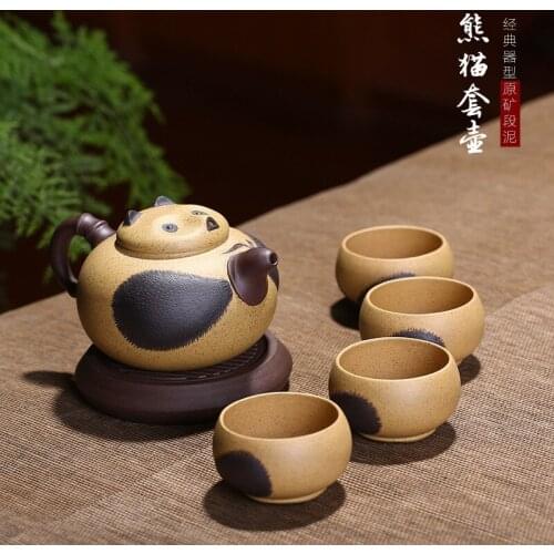 Yixing red clay pot section, mud pot, panda set pot, one pot, four cups of red sand gift, customized bionic teapot
