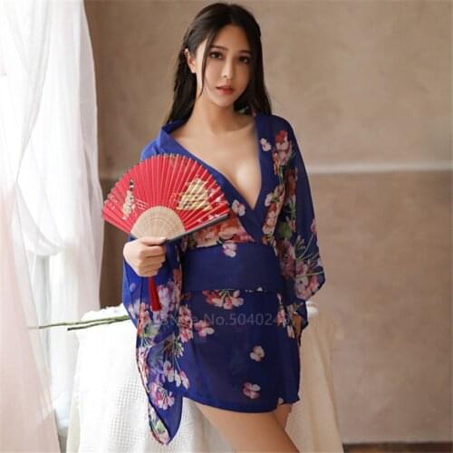 Womans Robe Transparent Pajamas Japanese Sakura Sexy Lingerie Yukata Dress Chiffon Kimono Bathrobe Sleepwear Nightgown Clothes