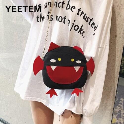 Canvas Cartoon Cute Little Monster Demon Wing Student Wallet Portable Card Case Animal Shoulder Bag Cute Chain Diagonal Bag