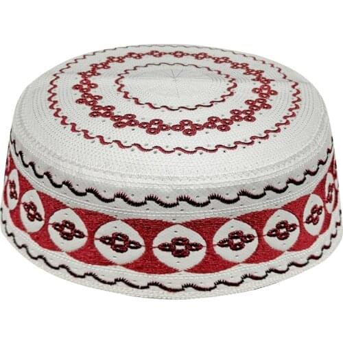 Kippah Islam Prayer Rug Topi Saudi Abaya Prayer Caps Red White Geometric Patterns Seccade Namaz Mütze Damen Islam Men