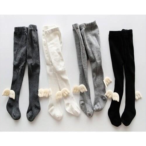 Spring Autumn Baby girls Lovely Cotton Angel Pantyhose Toddler Child Kids Soft Solid Warm Ribbed Knee High Long Tights For Girls