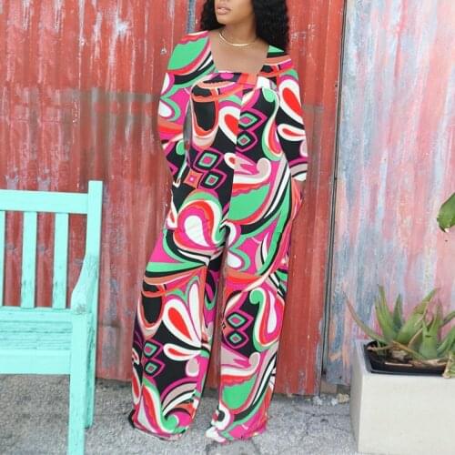 Long Sleeve Square Neck Wide Leg Jumpsuit Casual Loose Fall Overalls
