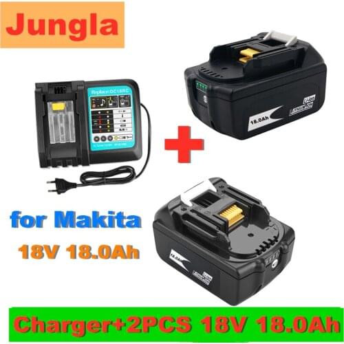 2PCS 18V 18.0Ah Rechargeable Battery 18000mah LiIon Battery Replacement Power Tool Battery for MAKITA BL1860 BL1830+3A Charger