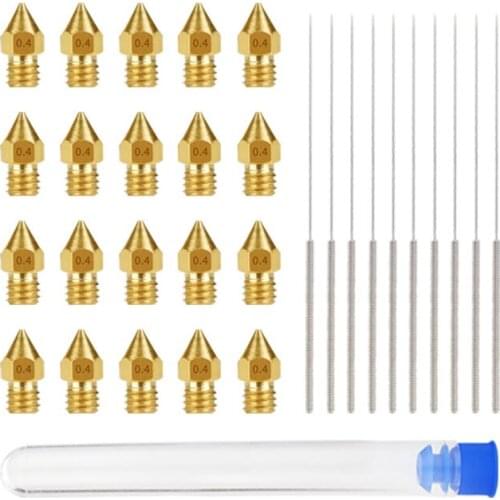 3D Printer Nozzle Set 0.4mm MK8 Extrusion Print Head 1.75mm Brass Nozzle With 10Pcs Cleaning Needles Fit Ender 3 Pro CR10 Part