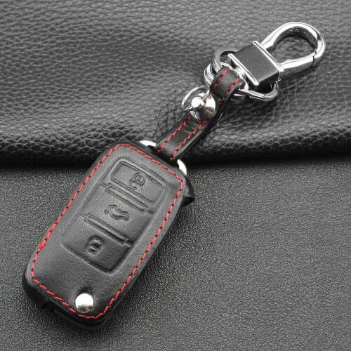 Kutery 10pcs 3 Buttons Leather Car Key Cover Case For VW Passat CC POLO Tiguan Gol CrossFox Eos Scirocco Beetle For Skoda Seat
