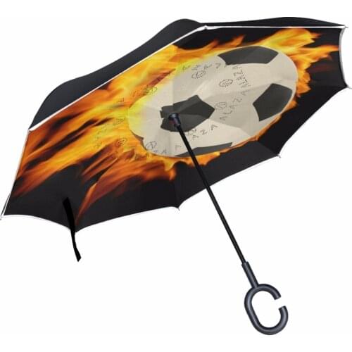 Cool Football Reverse Umbrella Double Layer Inverted Parasol Rain Women Strong Windproof Fluorescent Strips Paraguas Men