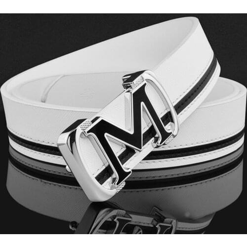 M letter ladies belts luxury brand belt transparent black belt for man Smooth buckle High Quality mens genuine leather belt