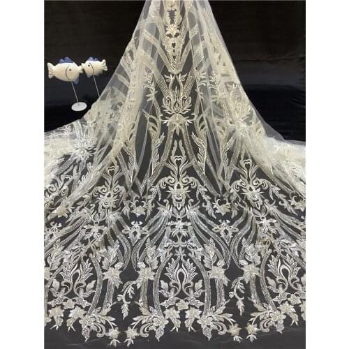 Wedding dress material ZH-616817 top-grade embroidered French mesh tulle with beads African Nigerian lace fabric