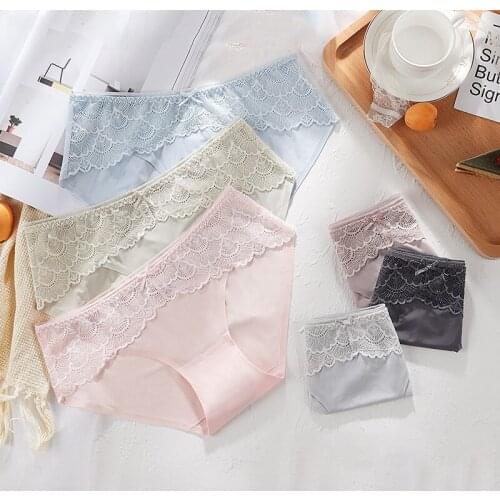 Fashion Lace Underwear Women Panties Briefs Traceless Comfortable Breathable Intimate Lingerie Female Seamless Ice Silk Panty