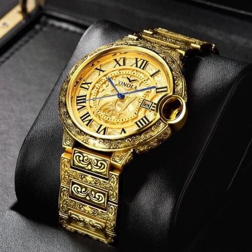 2021 new fashion retro quartz mens watch thickness 13.5mm steel band gold watch gold watch
