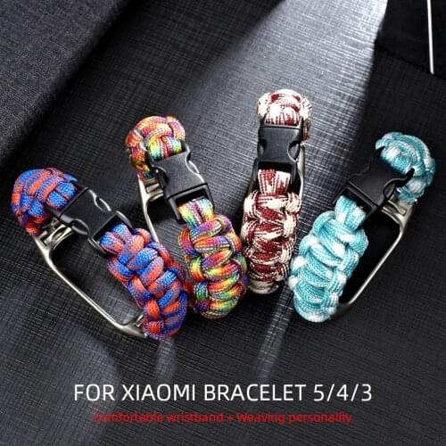 Nylon Wristband for Xiaomi Mi Strap 3 4 Bracelet 5 NFC Umbrella Rope Braided for Mi Band 5 Hand-woven Belt Metal Middle Frame