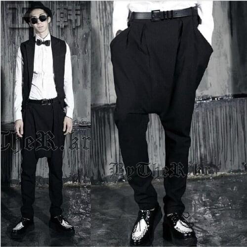 2020 New Fashion Men Harem Pants Korean Version Casual Pants Personality Loose Low Pants Hairstylist Nightclub Singer Costumes