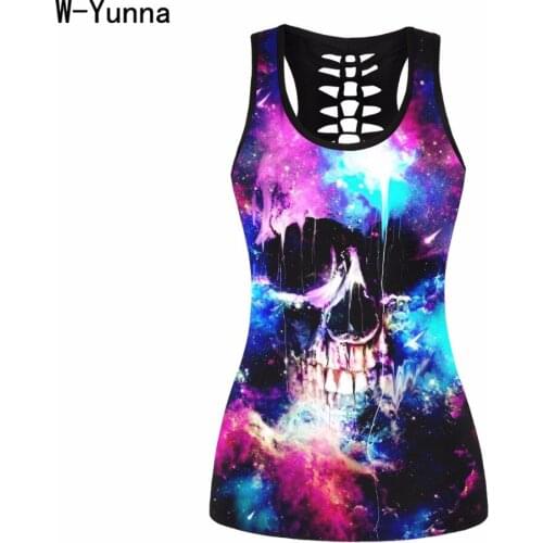 New Listing Skull Sexy Tank top Digital Printing Hollow Tops Black Wild Loose Tang Tops Casual beauty back slim Women vest