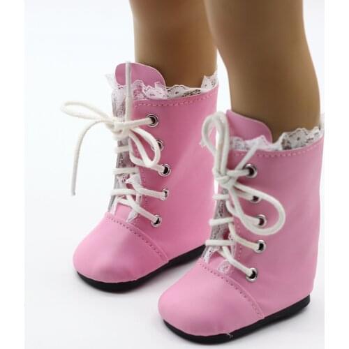 New Fashion Baby Gift Doll Shoes Pink PU Leather Boots With Lace Fits 43 cm Dolls and 18" American Doll