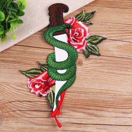 PGY 1PCS Punk Style snake dagger Embroidery Jackets Coats patch Stickers Garment Apparel Accessories DIY Biker Jacket Badge