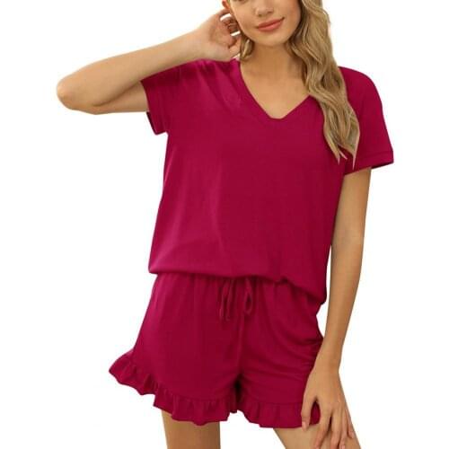 Pajamas V-neck Comfortable Women Short Sleeve Pajamas Sets for Home