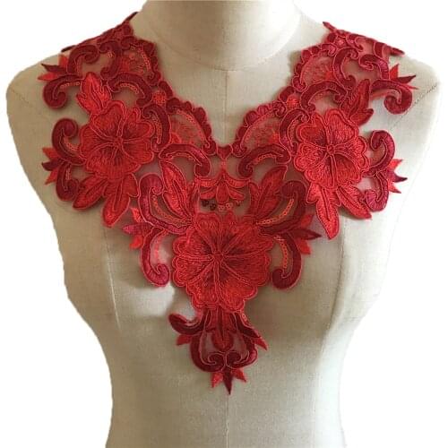 Fine Red gold sequin flower embroidery fake neckline corsage decoration lace stitched shirt collar neckline lace applique fabric