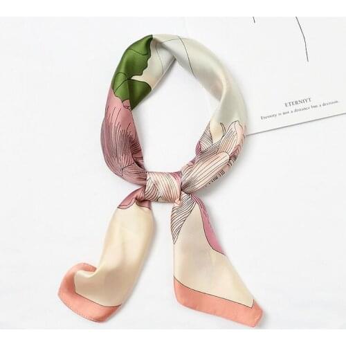 Yishine 70x70cm Silk Scarf Women Big Blooming Flowers Prints Multifunctional Square Scarves Foulard Wrap Small Hijab 2019 New