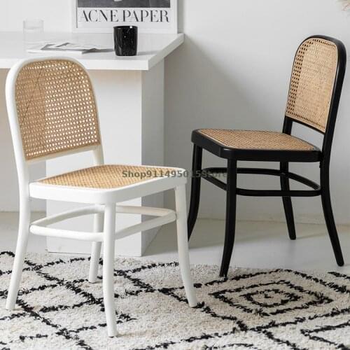Nordic Solid Wood Rattan Chair Home Simple Net Red Restaurant Thonet Dining Chair Single Back Chair Rattan Chair