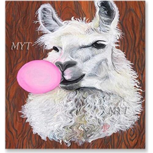 Modern Kids Room Wall Decorative Item Alpaca Canvas Picture Art 100% Hand-painted No Frame Animal Oil Painting Wall Canvas Art