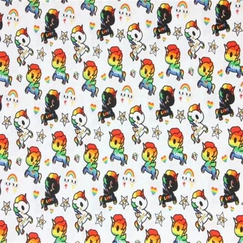 Cartoon Unicorns/Star Printed White 100% Cotton Fabric for Girl Clothes Bedding Set Hometextile Cushion Cover Backpack DIY