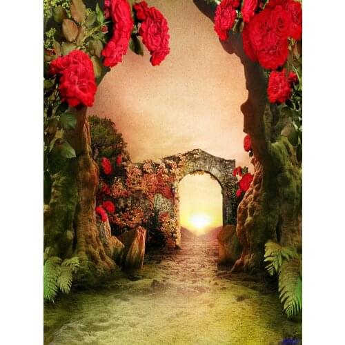 VinylBDS Nature Backdrops Red Flowers Backdrop Photography Forest Fantasy Backdrops For Children Red Photography Backdrops