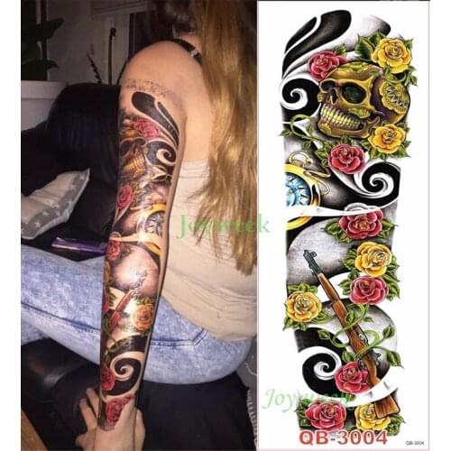 Waterproof Temporary Tattoo Sticker full arm large size skull gun rose tatto stickers flash tatoo fake tattoos for men women 29