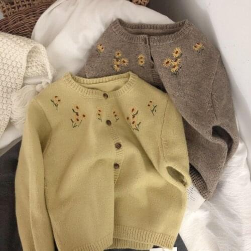 Girls Embroidery Knitted Sweater Autumn 2021 New Children Cardigan Knitwear Cotton Clothes Baby Kids Outwear Jacket Sweater Tops